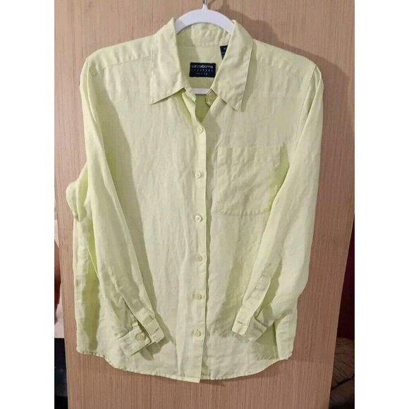 Liz‎ Claiborne (S) Women's Light Green 100% Linen Blouse Button Down Shirt - Picture 1 of 5